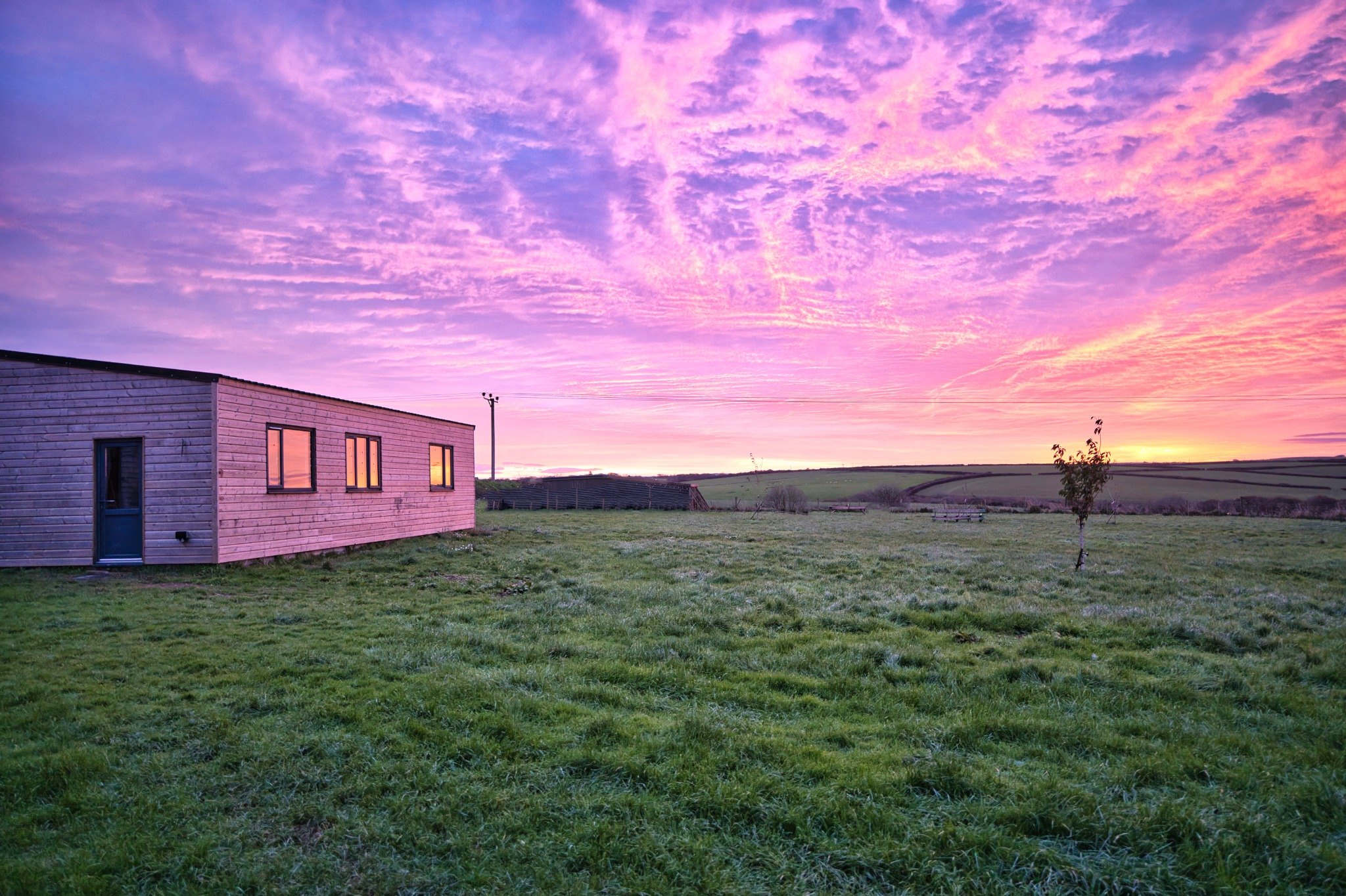 Pound House Productions in the North Devon countryside at sunset