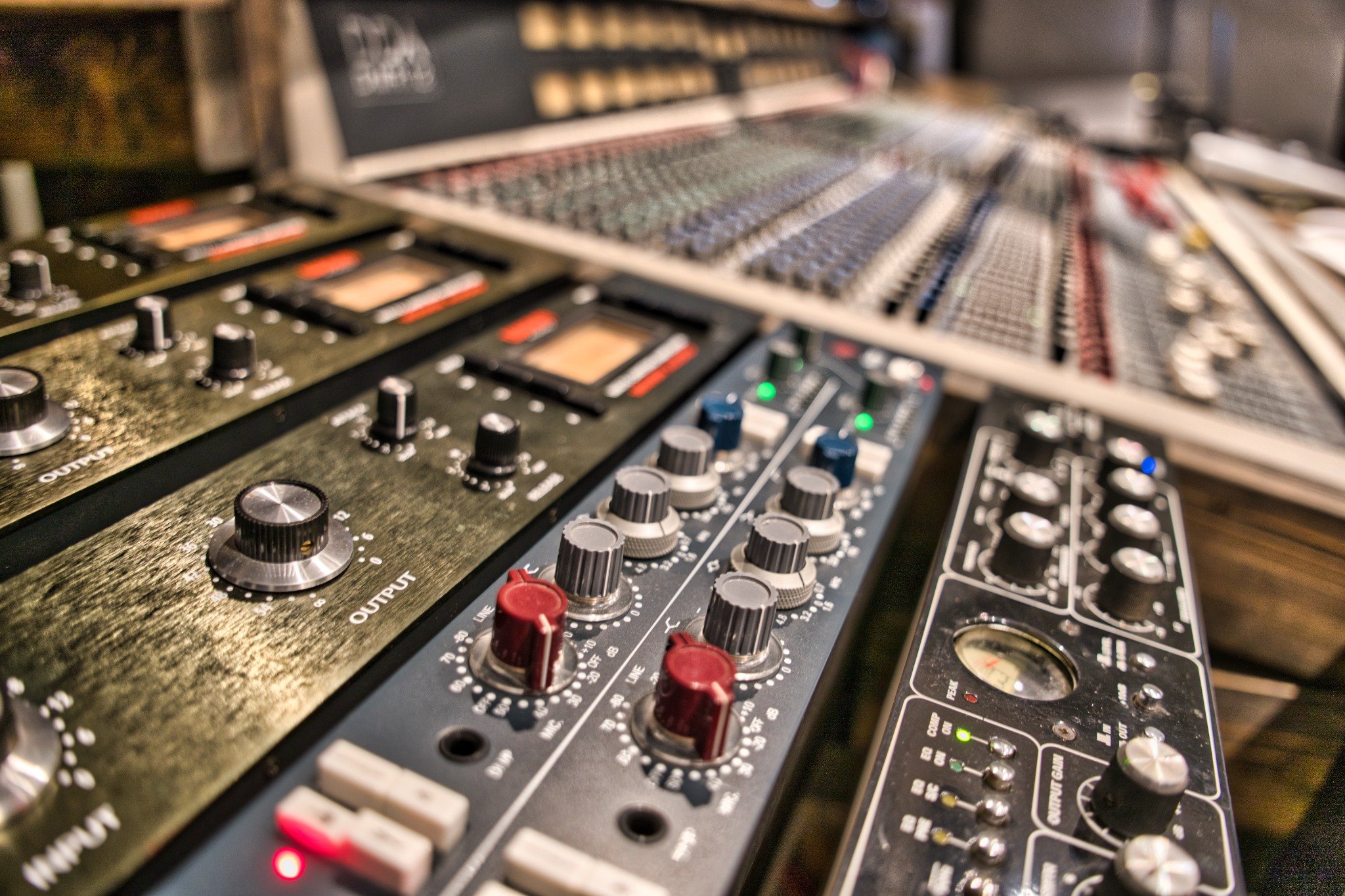 Analogue recording equipment and mixing console at Pound House Productions